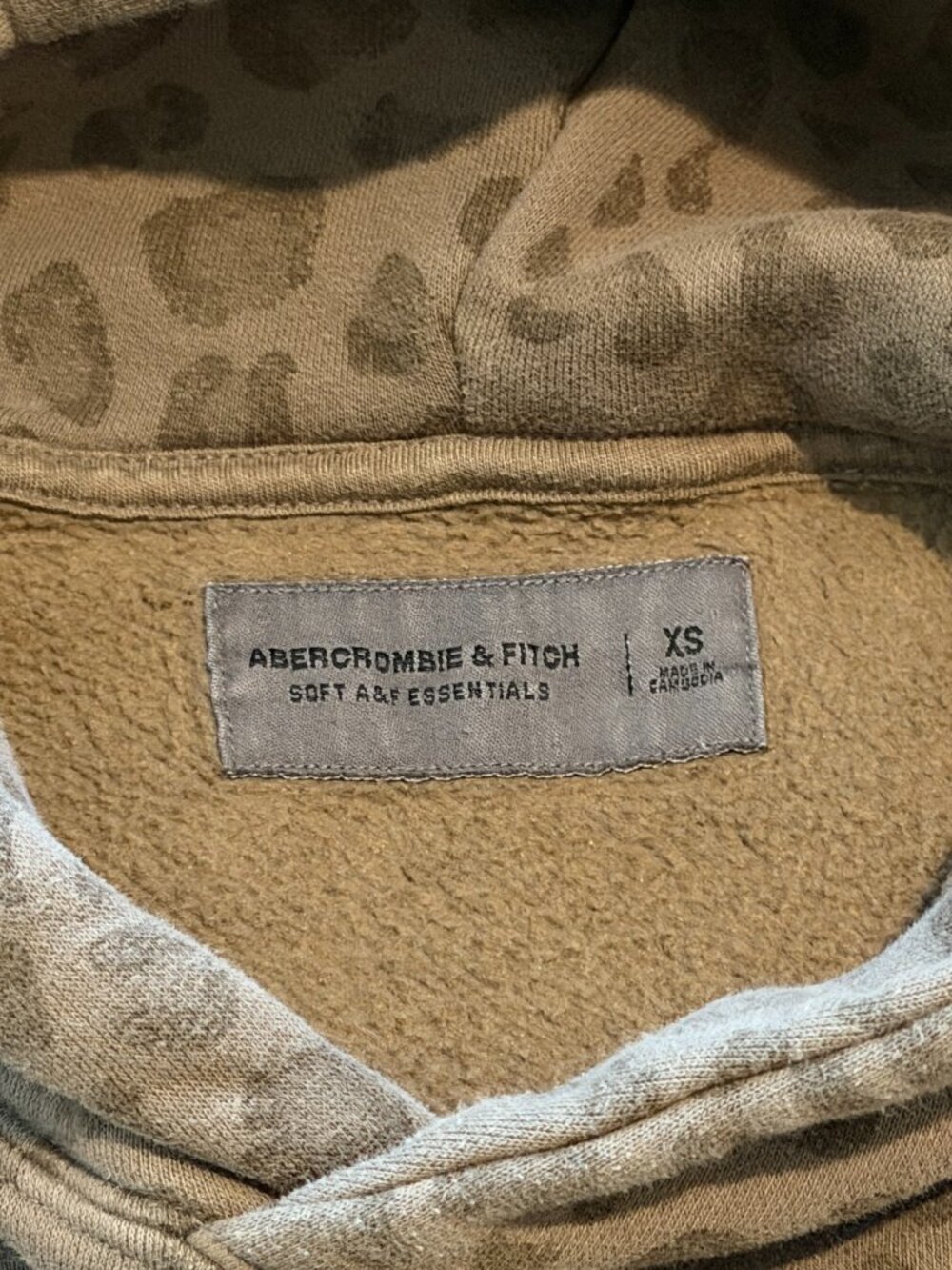 Abercrombie & Fitch Leopard Print Hoodie XS Oversized Popover Brown EUC - Picture 6 of 11